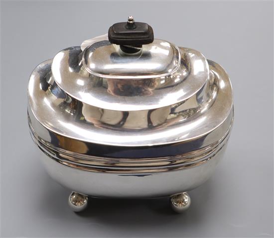 A late Victorian silver rounded rectangular tea caddy, Thomas Bradbury & Sons, London, 1899, gross 10.5 oz.